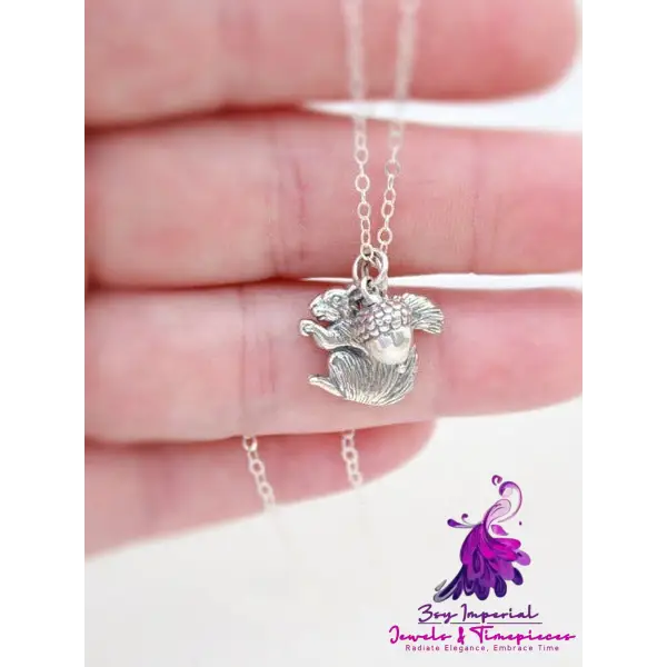 Squirrel Holding Pine Nuts Pendant Necklace Versatile Design