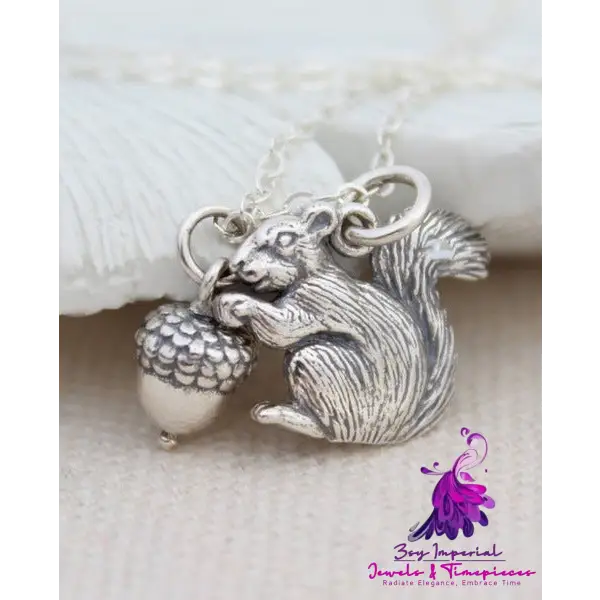 Squirrel Holding Pine Nuts Pendant Necklace Versatile Design