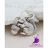 Squirrel Holding Pine Nuts Pendant Necklace Versatile Design