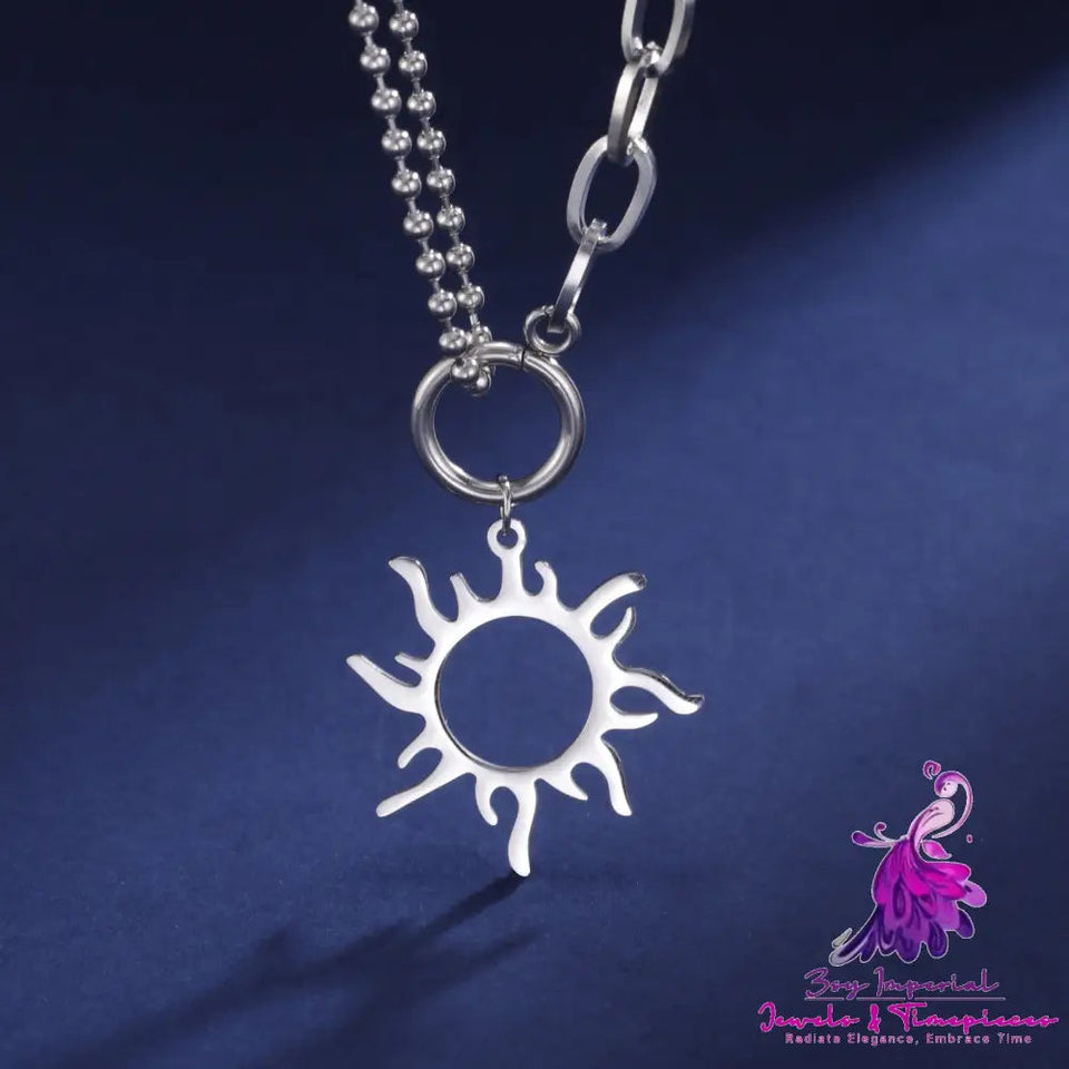 Titanium Steel Sun Pendant Necklace Clavicle Chain