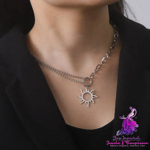 Titanium Steel Sun Pendant Necklace Clavicle Chain