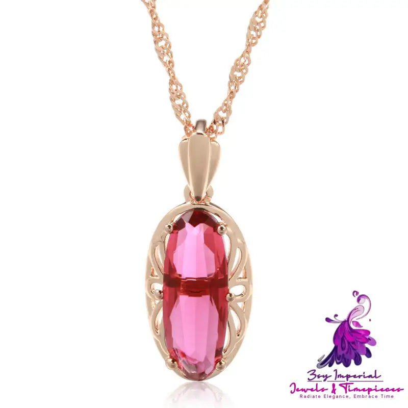 Oval Red Zirconia Pendant Necklace Fashion