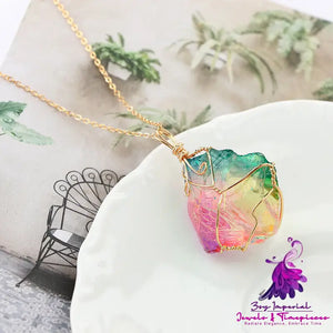 Rainbow Quartz Crystal Pendant Necklace