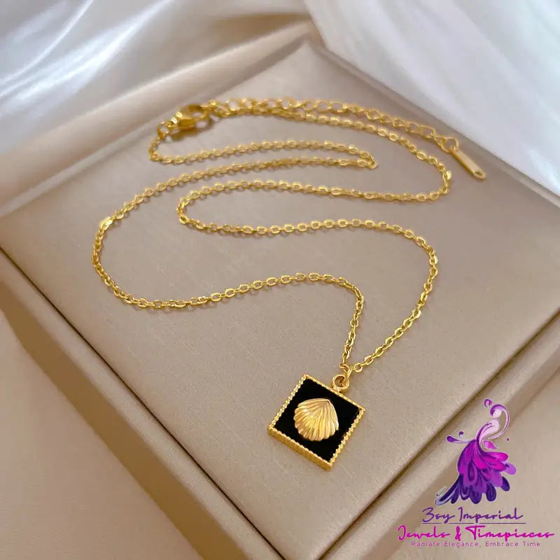 Square Shell Personality Minimalist Stove Real Gold Necklace