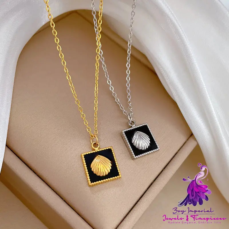 Square Shell Personality Minimalist Stove Real Gold Necklace