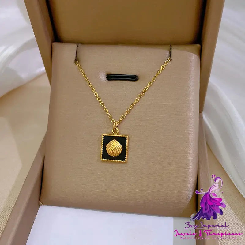 Square Shell Personality Minimalist Stove Real Gold Necklace