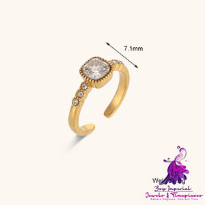 Rounded Square Open-end Zircon Ring Niche