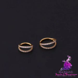 Stainless Steel Double Row Carved Zircon Seamless Nose Ring