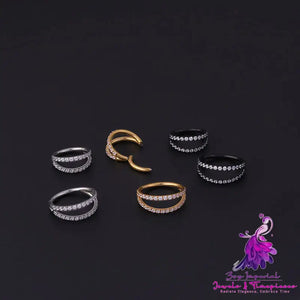 Stainless Steel Double Row Carved Zircon Seamless Nose Ring