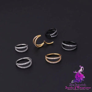 Stainless Steel Double Row Carved Zircon Seamless Nose Ring