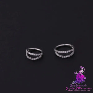 Stainless Steel Double Row Carved Zircon Seamless Nose Ring