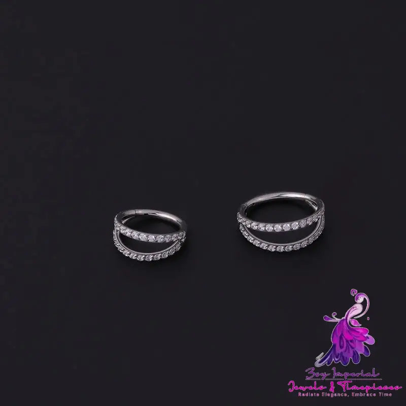 Stainless Steel Double Row Carved Zircon Seamless Nose Ring