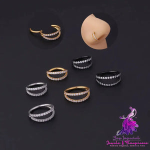 Stainless Steel Double Row Carved Zircon Seamless Nose Ring