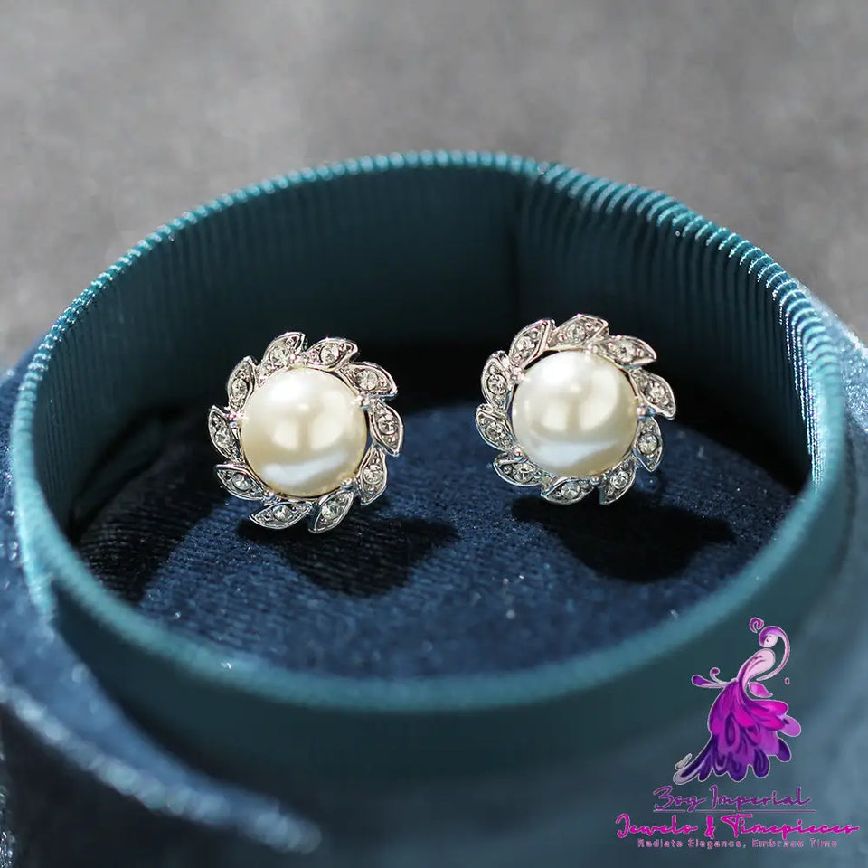 Refined Rhinestone Pearl Earrings