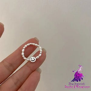 Sterling Silver Smiling Face Pearl Ring