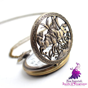 Three Horses Skeleton Men’s Pocket Watch