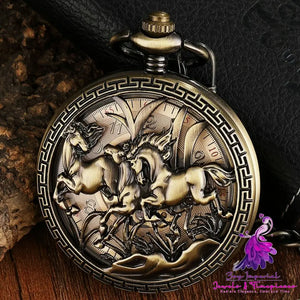 Three Horses Skeleton Men’s Pocket Watch