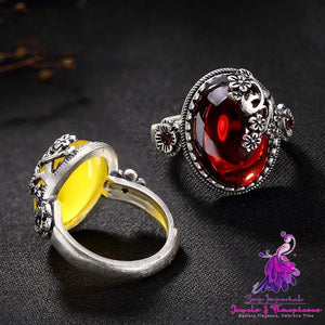 Pomegranate Red Canary Stone Unisex Ring