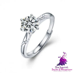 Six Prong Moissanite Sterling Silver Ring