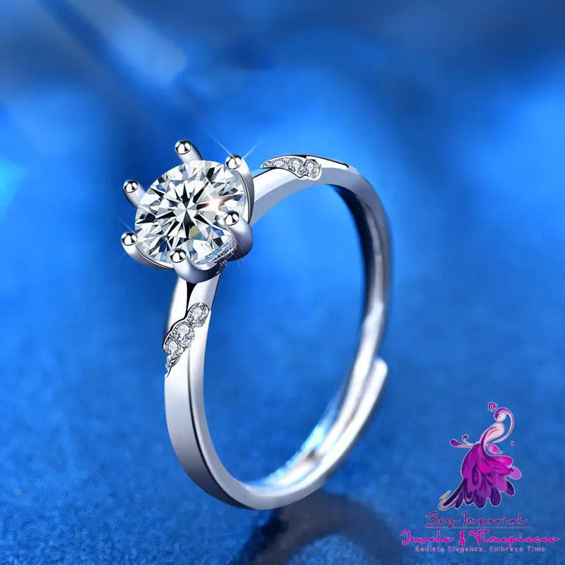 Six Prong Moissanite Sterling Silver Ring