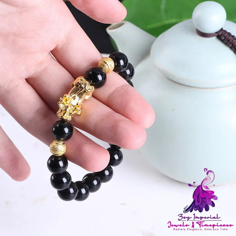 Six Brave Obsidian Gold Bracelet