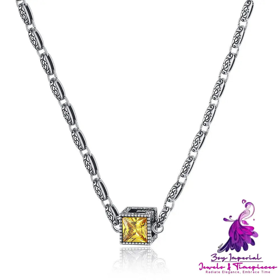 S925 Sterling Silver Purple Yellow Zircon Unique Stereo