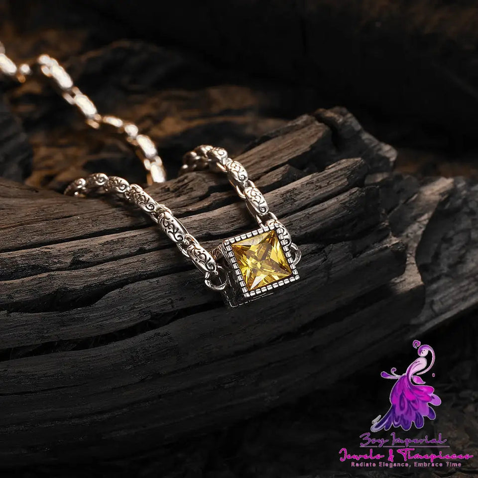 S925 Sterling Silver Purple Yellow Zircon Unique Stereo