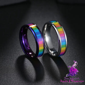 Titanium Steel Rainbow Flag Ring