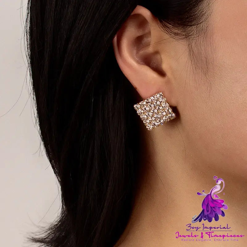 Silver Stud Rhinestone-encrusted Earrings