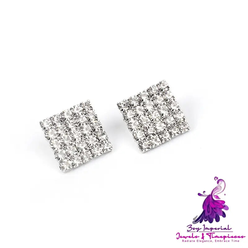 Silver Stud Rhinestone-encrusted Earrings