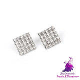 Silver Stud Rhinestone-encrusted Earrings