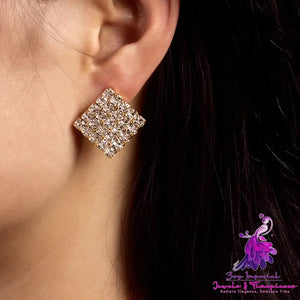 Silver Stud Rhinestone-encrusted Earrings