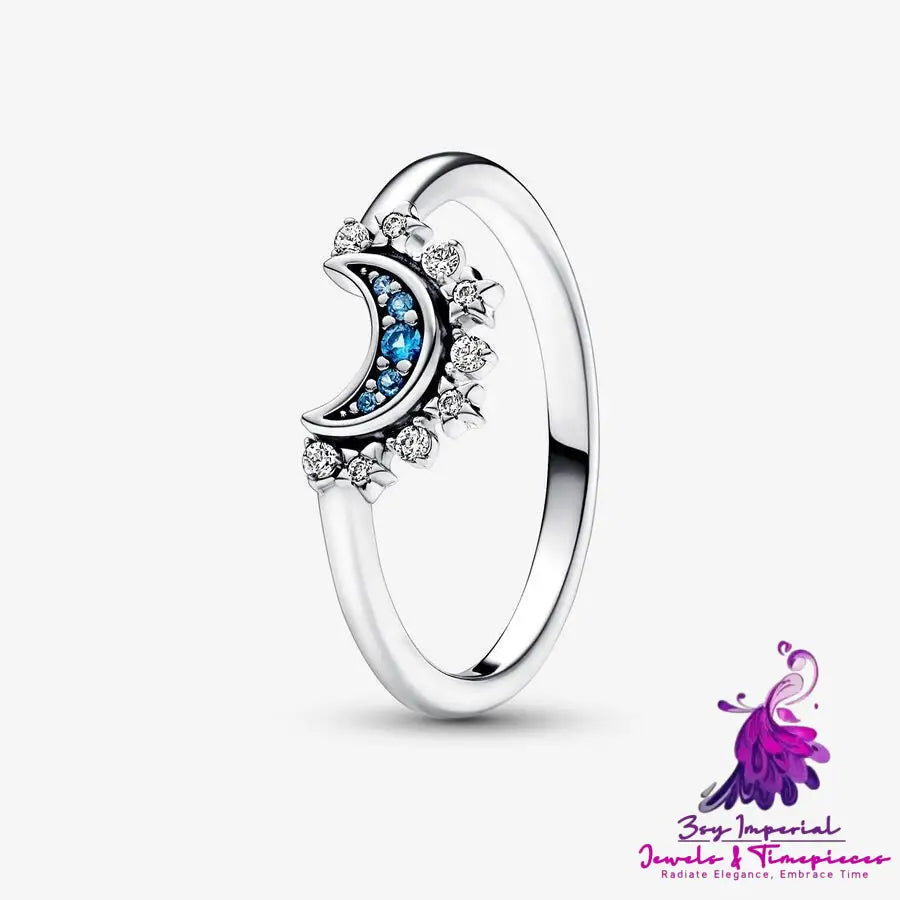 Sterling Silver Rising Sun Ring Shining Blue Moon