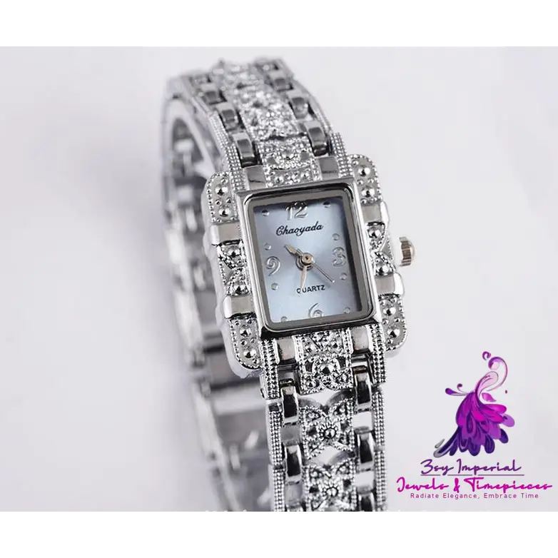 Roman Square Diamond Steel Watch