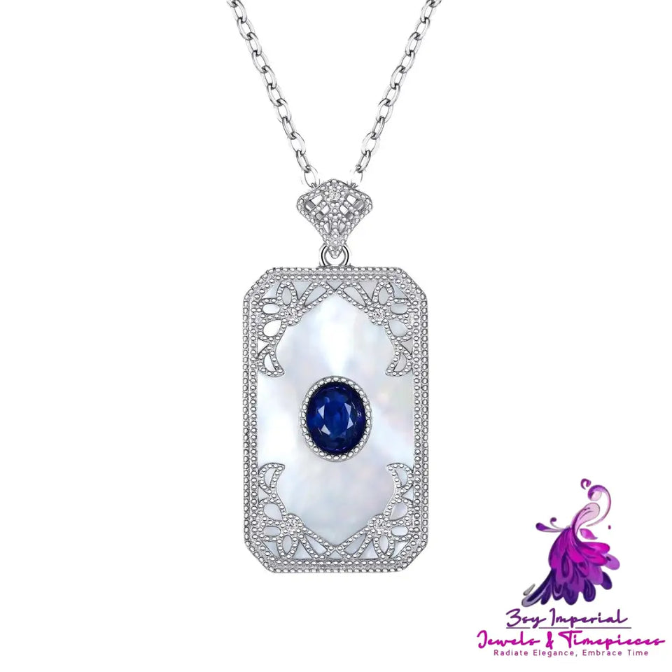 Sapphire Inlaid Sterling Silver Necklace