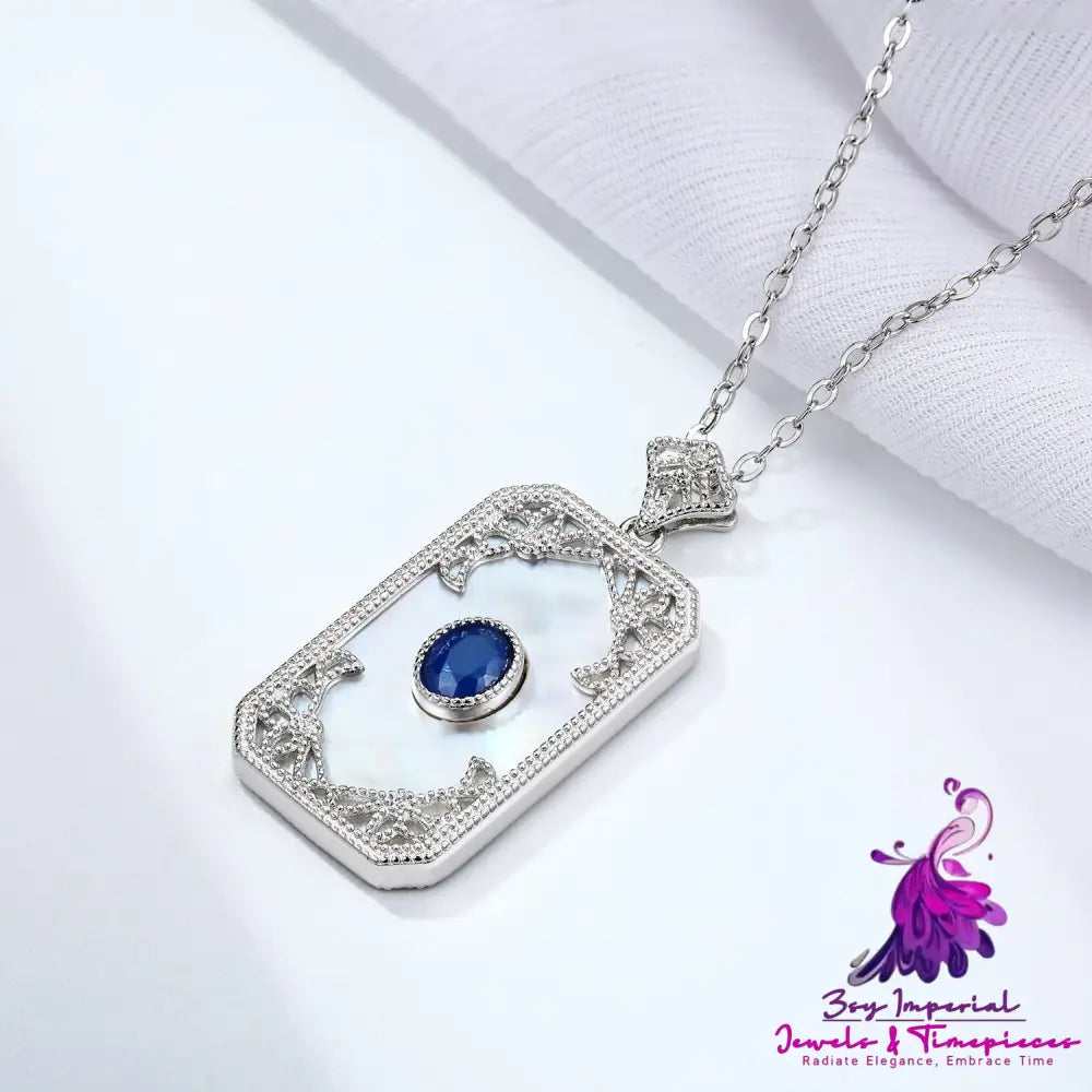 Sapphire Inlaid Sterling Silver Necklace