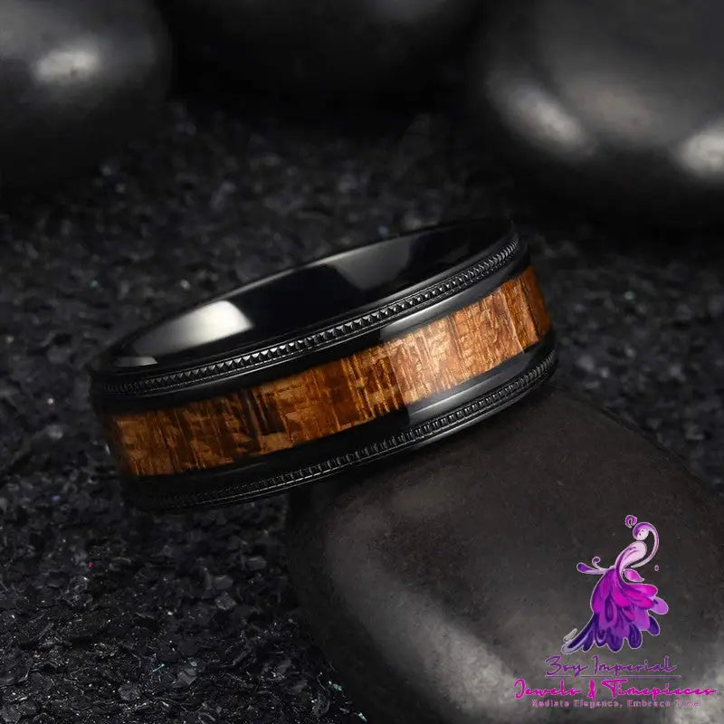 Wood Grain Stainless Steel Ring