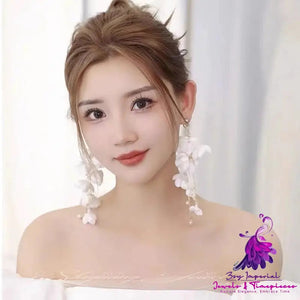 Fashion White Small Flower Tassel Wedding Dress Earrings