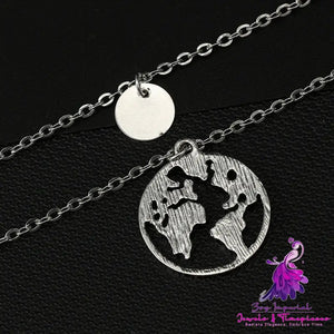 Wafer World Map Pendant Necklace