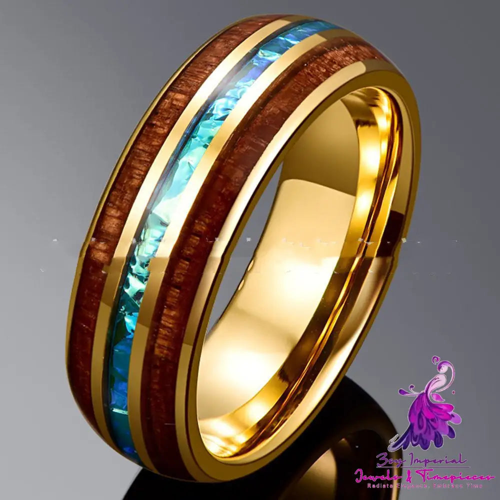 6MM Wide Electroplated Gold Inlaid Locust Wood Opal