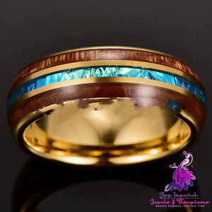 6MM Wide Electroplated Gold Inlaid Locust Wood Opal